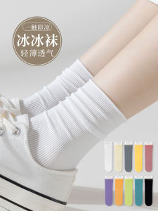 White Lightweight Breathable Velvet No-Show Long Tube Socks for Women Summer Trendy Ins Style Moisture Wicking Home Comfort