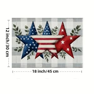 Lá Cờ Mỹ Yêu Nước Ngôi Sao Và Sọc Bạch Đàn Ca Rô Placemat Cho Nhà Bếp Phòng Ăn Trang Trí Tiệc Vải Lanh Bàn Mat