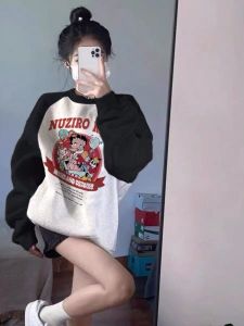 แขนไหล่ย้อนยุคอเมริกัน เสื้อสเว็ตเชิ้ต ผู้หญิง ฤดูใบไม้ผลิ ฤดูใบไม้ร่วง บาง หลวม ดีไซน์ Sense เฉพาะกลุ่ม เสื้อท่อนบน สไตล์ขี้เกียจ เสื้อแจ็คเก็ต