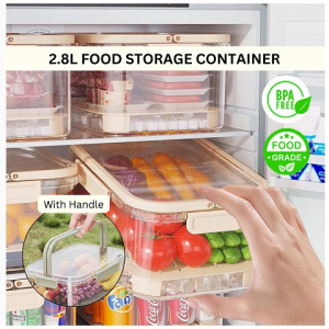 Ready Stock 2.8L Food Storage Container Organizer Portable Bekas Makanan Bertangkai Stackable Leak-Proof Handle Anti-Tumpah Hot & Cold Compatible Tahan Panas & Sejuk Tray Tirisan Ringan Lightweight Microwave Fridge Fruit Meat Vegetable Drinks Anti-Bocor