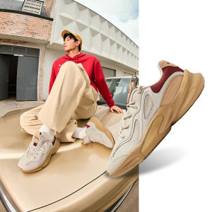 Erke Boundary 2 Mens Sports Shoes Bread Shoe Thick Bottom Casual Shoes Leather Splicing Low Top Lace-Up Fashionable