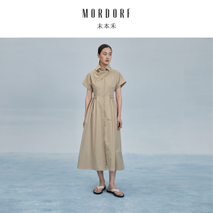 Elegant Vintage French Style Womens Dress MORDORF Winter New Waist-Cinching Slimming Shirt Dress Casual Polyester Cotton