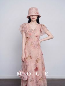 Floral Off-Shoulder V-Neck Waist-Cinching Summer Dress