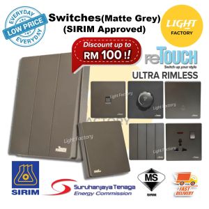[GREY] reTouch Ultra Rimless Wall Switch 13A 15A 20A Socket Multiple GANG Doorbell Astro TV Tel Outlet 250V SIRIM