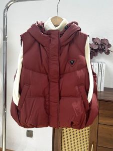 Thickened Warm Casual Womens Vest 2025 New Autumn Winter Small Size Popular Hot Duck Cotton Retro Vest Polo Collar Zipper Closure Solid Color Polyester Fiber