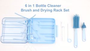 Bellabuu 6 in 1 Portable Baby Bottle Cleaning Brush Set Space Saving for Home and Travel Use