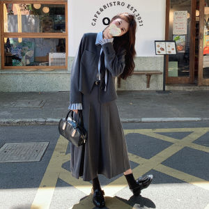 Gray British College Style Womens Suit Set Three-Piece Long Sleeve Shirt And Skirt Ensemble Autumn 2025 Fashion Casual Wear