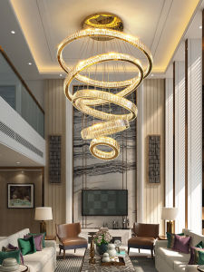Modern Luxury Villa Living Room Chandelier Large Pendant Light Loft Double-Story Airy Staircase Crystal Stainless Steel Lamp