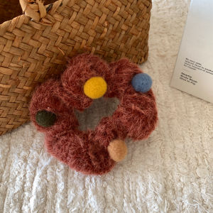 Color-Block Knitted Furry Hair Ties Korean Style Adult Hair Bands for Ponytail Autumn Winter New Fashion Hair Accessories