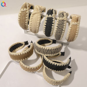 New Wide Lace Edge Laffey Grass Hairband Simple Crossed Knotted Grass Woven Hair Clip Fashionable Hair Accessories
