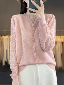 OUCAO | เสื้อชั้นในลูกไม้หลวมคอวีสำหรับผู้หญิงไซส์ใหญ่ เสื้อถักลายลูกไม้สไตล์ฤดูใบไม้ผลิและฤดูใบไม้ร่วง 2025 เสื้อชั้นในลายลูกไม้สไตล์ใหม่