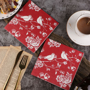 Red Chinese Style Colored Napkin Print Paper Towel Wedding Hotel Pure Wood Pulp Paper 20 Magpies