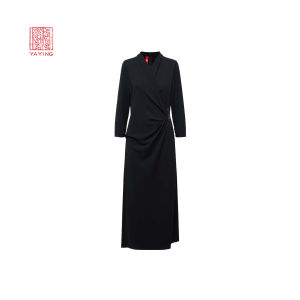 EP YAYING | High-End Chinese Style Acetate V-Neck Knot-Waist Dress