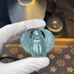 TIMESWIND Authentic Natural A-type Jade Blue Water Scarab Pendant Men Women Ancient Egyptian Style Necklace with Certificate