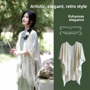 XUANXUAN | Korean Style Summer New Arrival Womens Shawl Lightweight Tassel Cheongsam Cloak Summer Skirt Matching Air Conditioned Room