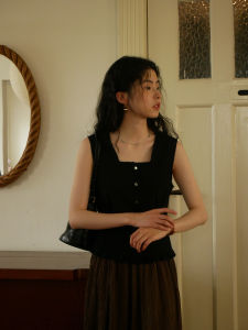 Black Lace Trim Spring Summer Original Design Womens Outerwear Top Strap Vest Crop Top Fashionable Trendy Style Casual Wear