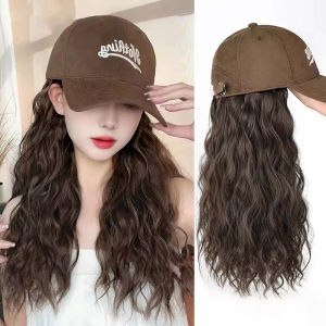 Long Corn Curly Hat Wig for Women Natural Brown Wigs Connect Synthetic Synthetic Baseball Cap Hair Hat Wig Adjustable Fake Hair