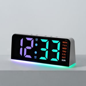 Light Week 2 Alarm RGB Digital Alarm Clock with 13Colors Mood Snooze USB Powered Table Clock 4 Level Brightness 12/24H LED Clock
