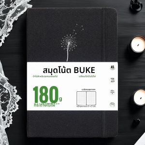 BUJO A5 Dotted Journal – สมุดจดแบบมีจุดปกแข็ง ขอบสีเงิน กระดาษไม้ไผ่ 180 แกรม 160 หน้า ริบบิ้น 3 เส้น มีช่องใส่ของ