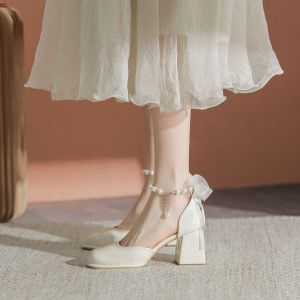 Elegant Fairy Tale Style High Heels Sandals Womens Summer New Fashion Pearl Decor Low Cut Ultra Leather Fashionable Single Shoes