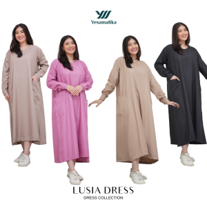 YESAMALIKA LUSIA Dress | Baju Gaun Midi 7/8 Wanita Bahan Toyobo | Varian Warna | All Size Reguler