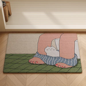 VIKAMA Cute Cartoon Puppy Bath Mat Blue Thin Striped Simple Style Non‑Slip Absorbent Rug for Bathroom Shower Decor