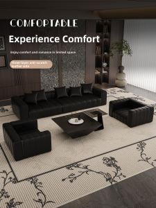 HSMJ | Vintage Black Leather Sofa For Luxurious Living Room Office Hotel Lobby