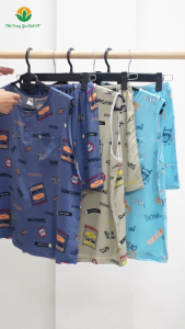Bộ lanh mặc nhà bé trai quần đùi áo sát nách cổ tròn bigsize thời trang Việt Thắng - B62.6031