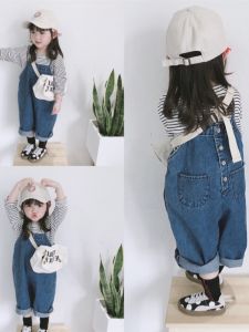 Washed Denim Overalls Loose Fit for Girls Boys Spring Autumn Casual Wide Leg Bib Pants Baby Clothes Childrens Outfits