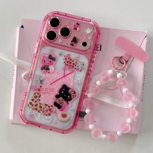 Sanrio | Cute Pink Jelly Hellokitty Cartoon Phone Case For iPhone 17 14 13 15 16 Pro Max 12 11 Lovely Cover Funda With Pendant Bracelet