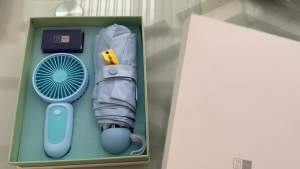 S08 Bộ quà tặng dù – quạt – màu xanh ngọc quà tặng sinh nhật sang trọng dành cho bạn gái bạn thân người yêu