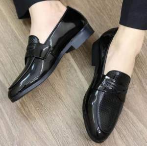 Giày da nam bóng dập vân nhũgiày dự tiệc nam da bóng đai cánh én đế cao su khâu may chắc chắn đủ size 38 ts 43 Mã g43