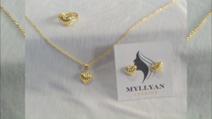 MYLLYAN 18K Bangkok Gold Puffy‑Heart Jewelry Set 💍 | Necklace + Studs + Adjustable Ring | Hypoallergenic & Tarnish‑Resistant | Gift-Ready