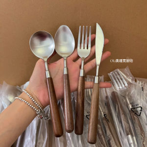 Thìa Bằng Thép Không Gỉ Dày Bằng Gỗ Hickory Dài Tay Cầm Thìa Ăn Trưa Kiểu Tây Dùng Tại Nhà Cao Cấp Sang Trọng Thìa Ăn Cháo