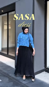 Sasa Dress Plisket Jeans By Lanre Muslimah Casual Elegan