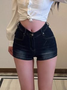 Slimming V-Waist Short Jeans Womens Tight Fit Low Waist Korean Style Cotton Stretch Denim Summer Commute Style Hot Pants