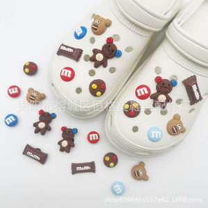 12Pcs/Set PVC Crocs Jibbitz Charms Shoe Flower Detachable Cartoon Bear Biscuit M&M Bean Shoe Buckle for Crocs