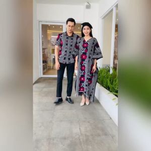 Set Couple Tenun Kaftan Etnik Kondangan Prewedding Modern Kekinian - Baju Couple Tenun - Dress Tenun