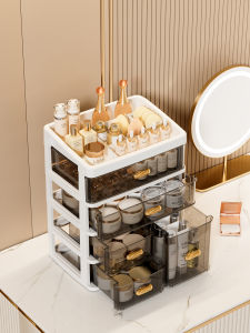 กล่องเก็บเครื่องสำอางหลายชั้นแบบลิฟท์ ชั้นวางของสำหรับโต๊ะแต่งหน้า กล่องจัดระเบียบเครื่องสำอาง วัสดุพลาสติก ไม่พับได้