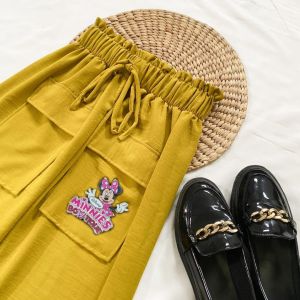 celana kulot crinkle anak kantong pocket mickey mouse usia 2-9 tahun