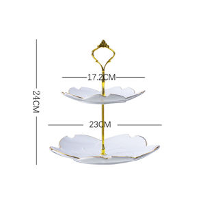 Nordic Luxury Gold Edge Cherry Blossom Flat Plate Creative Tea Table Candy Dish Dessert Bowl Snack Dim Sum Multi-layer Fruit Plate