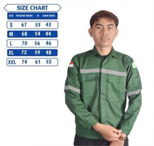 Kemeja kerja atasan proyek safety baju apd bengkel las tekhnisi warna hijau botol