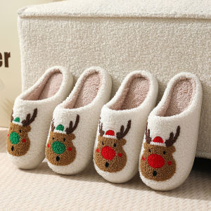 Christmas Plush Slippers Bulk Order - Winter House Shoes for Women & Couples Cozy Non-Slip Indoor Slides with Festive Design