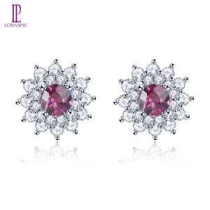 Lohaspie Jewelry Pure Earrings Silver 925 Original Natural Rhodolite Garnet Stud Earrings Rose Gemstone Garnet Earrings For Women 925 Silver Earrings Jewelry