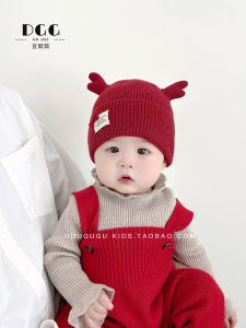 Thickened Knitted Baby Hat Winter Red Dragon Year Cute Dragon Horn Children Overhead Cap New Year Photography One Year Old