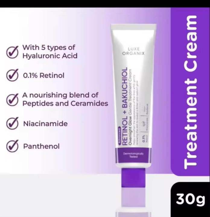 Luxe Organix Overnight Glow Gentle Treatment Cream 30g Retinol +