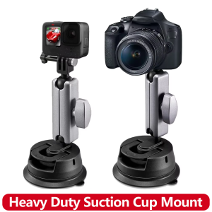 Aluminum Suction Cup Mount for GoPro Insta360 DJI Action Cameras Heavy Duty Car Windshield Holder 360 Rotation 1/4 Screw Adapter