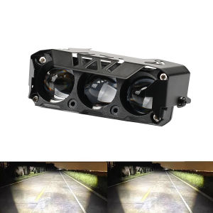 รถจักรยานยนต์ LED Spotlight Dual สี Hi/LOW Beam หมอกโคมไฟ Bright 3 เลนส์ไฟหน้าขับรถสําหรับรถบรรทุกรถ SUV UTV 12V 24V