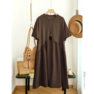 XIAOER | Tailored Loose Large Version Round Neck Knit-Woven Combo Dress