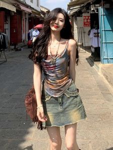 เสื้อกั๊กสายเดี่ยวทรงเข้ารูปสไตล์ฮ่องกงสำหรับผู้หญิง ฤดูใบไม้ร่วง ดีไซน์ไม่สมมาตร เสื้อผ้าทำงานสไตล์อเมริกัน เสื้อผ้าทำงานสไตล์ยูนิฟอร์ม